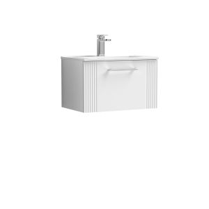 600mm Wall Hung Single Drawer Vanity & Basin 2 - Nuie DPF194B White, White colour ,image 1