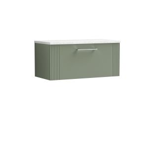 800mm Wall Hung Single Drawer Vanity & Laminate Top - Nuie DPF896LSW Green, Green colour ,image 1