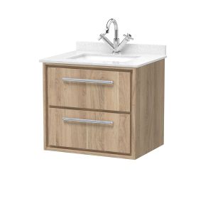 600mm Wall Hung 2-Drawer Vanity with Marble Worktop Basin - Hudson Reed LIL3024WS1 Oak, Oak colour ,image 1