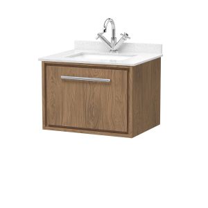600mm Wall Hung Single Drawer Vanity with Marble Worktop Basin - Hudson Reed LIL2722WS1 Oak, Oak colour ,image 1