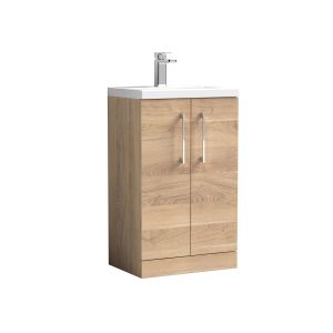 500mm Floor Standing 2-Door Vanity & Ceramic Basin - Nuie PAL032E Oak