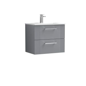 600mm Wall Hung 2 Drawer Vanity & Basin 2 - Nuie DPF293B Grey, Grey colour ,image 1