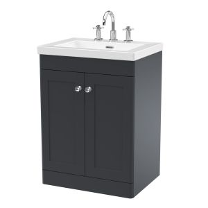 600mm Floor Standing 2-Door Vanity with Basin - 3 Tap Hole - Nuie CLC1425M Black, Black colour ,image 1