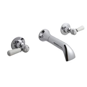 Wall Mounted Bath Spout & Stop Taps - Hudson Reed BC309DL Chrome, Chrome & White colour ,image 1