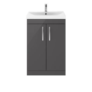 600mm Floor Standing Cabinet With Basin 3 - Nuie ATH075D Gloss Grey, Grey colour ,image 1