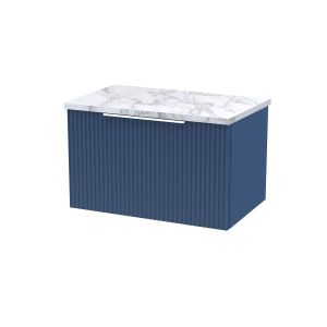 600mm Wall Hung Single Drawer Vanity & Laminate Worktop - Hudson Reed DFF394LCM Blue, Blue colour ,image 1