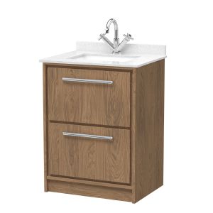 600mm Floor Standing 2-Drawer Vanity with Marble Worktop Basin - Hudson Reed LIL2733WS1 Oak, Oak colour ,image 1