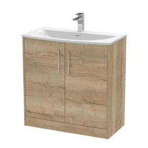 800mm Floor Standing 2 Door Vanity & Basin 4 - Hudson Reed JNU1805G Oak