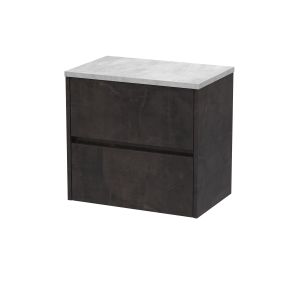 600mm Wall Hung 2 Drawer Unit & Worktop - Nuie HAV2604LBG Brown, Brown colour ,image 1