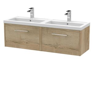 1200mm Wall Hung 2 Drawer Vanity & Double Basin - Hudson Reed JNU1822C Oak, Oak colour ,image 1