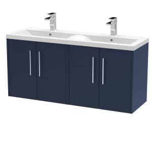 1200mm Wall Hung 4-Door Vanity & Double Basin - Hudson Reed JNU2923F Blue, Blue colour ,image 1