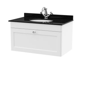 800mm Wall Hung 1 Drawer Vanity & Marble Top 1TH - Nuie CLC196BR1 White, White colour ,image 1