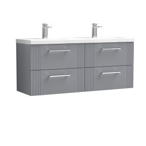 1200mm Wall Hung 4 Drawer Vanity & Double Basin - Nuie DPF293F Grey, Grey colour ,image 1