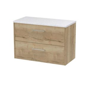 800mm Wall Hung 2 Drawer Vanity & Laminate Top - Hudson Reed JNU1826LSW Oak, Oak colour ,image 1