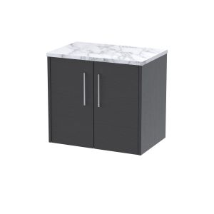 600 Wall Hung 2-Door Vanity & Laminate Worktop - Hudson Reed JNU2223LCM Grey, Grey colour ,image 1