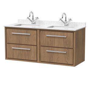 1200mm Wall Hung 4-Drawer Vanity with Marble Worktop Basin - Hudson Reed LIL2724WS2 Oak, Oak colour ,image 1