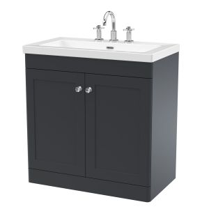 800mm Floor Standing 2-Door Vanity with Basin - 3 Tap Hole - Nuie CLC1426M Black, Black colour ,image 1