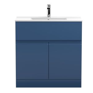 800mm Floor Standing 2-Door Vanity Unit & Basin 2 - Hudson Reed URB305B Satin Blue, Blue colour ,image 1