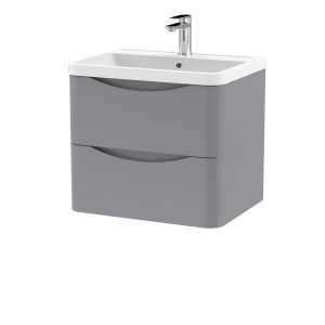 600mm Wall Hung 2 Drawer Vanity & Polymarble Basin - Nuie LUN202 Grey, Grey colour ,image 1