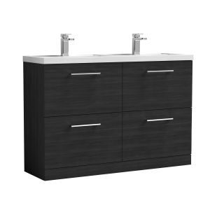 1200mm Floor Standing 4 Drawer Vanity & Double Basin - Nuie ARN633C Black, Black colour ,image 1
