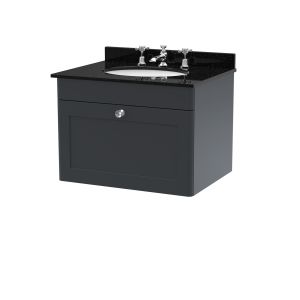 600mm Wall Hung 1 Drawer Vanity & Marble Top 3TH - Nuie CLC1494BR3 Black, Black colour ,image 1