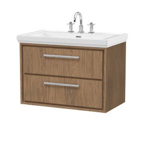 800mm Wall Hung 2-Drawer Vanity with Basin - 3 Tap Hole - Hudson Reed LIL2726B Oak, Oak colour ,image 1