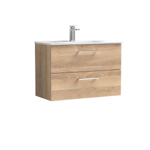 800mm Wall Hung 2-Drawer Vanity & Basin 2 - Nuie ARN3026B Oak, Oak colour ,image 1