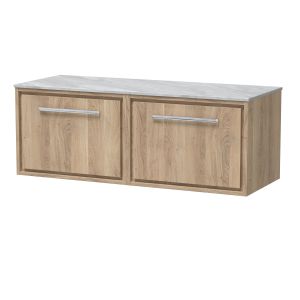 1200mm Wall Hung Single Drawer Vanity with Marble Worktop - Hudson Reed LIL3022GMT2 Oak, Oak colour ,image 1