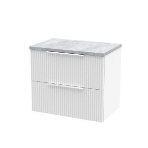 600mm Wall Hung 2 Drawer Vanity & Laminate Top - Hudson Reed DFF193LBG White, White colour ,image 1