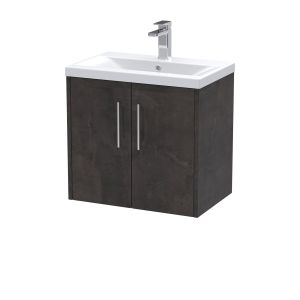 600mm Wall Hung 2 Door Vanity & Basin 1 - Hudson Reed JNU2623A Brown, Brown colour ,image 1