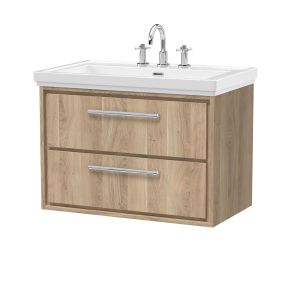 800mm Wall Hung 2-Drawer Vanity with Basin - 3 Tap Hole - Hudson Reed LIL3026B Oak, Oak colour ,image 1