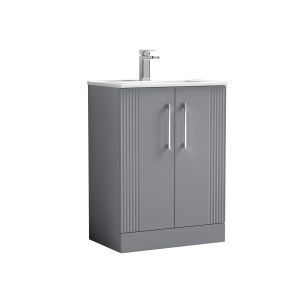 600mm Floor Standing 2 Door Vanity & Basin 2 - Nuie DPF225B Grey, Grey colour ,image 1