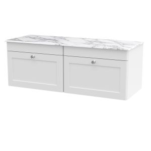 1200mm Wall Hung 2-Drawer Vanity with Marble Top - Nuie CLC194CMT2 White, White colour ,image 1