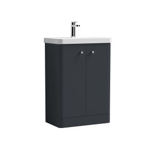 600mm Floor Standing 2 Door Unit & Basin - Nuie COR1406 Black, Black colour ,image 1