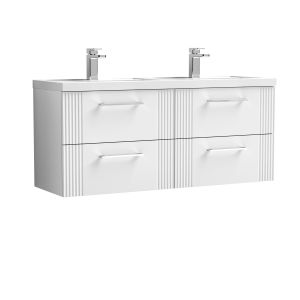 1200mm Wall Hung 4 Drawer Vanity & Double Basin - Nuie DPF193C White, White colour ,image 1