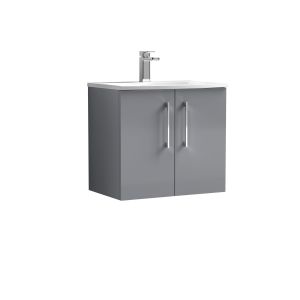 600mm Wall Hung 2 Door Vanity & Basin 4 - Nuie ARN2223G Grey, Grey colour ,image 1