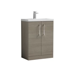 600mm Floor Standing 2 Door Vanity & Ceramic Basin - Nuie PAL123E Oak