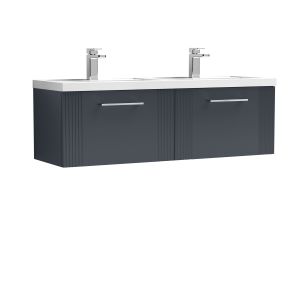 1200mm Wall Hung 2 Drawer Vanity & Double Basin - Nuie DPF1494C Black, Black colour ,image 1