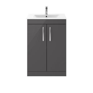 600mm Floor Standing Cabinet With Basin 2 - Nuie ATH075B Gloss Grey, Grey colour ,image 1
