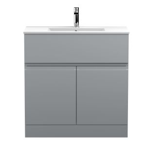 800mm Floor Standing 2-Door Vanity Unit & Basin 2 - Hudson Reed URB205B Satin Grey, Grey colour ,image 1