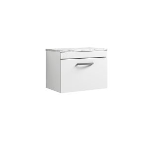 600 Wall Hung Single Drawer Unit & Laminate Worktop - Nuie ATH041LCM White, White colour ,image 1