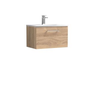 600mm Wall Hung 1-Drawer Vanity & Basin 4 - Nuie ARN3022G Oak, Oak colour ,image 1