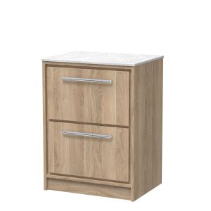 600mm Floor Standing 2-Drawer Vanity with Marble Worktop - Hudson Reed LIL3033WMT Oak, Oak colour ,image 1