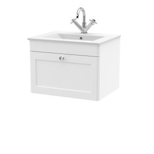 600mm Wall Hung 1-Drawer Vanity with Basin - 1 Tap Hole - Nuie CLC194C White, White colour ,image 1