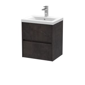 500mm Wall Hung 2 Drawer Unit & Basin 1 - Nuie HAV2602A Brown, Brown colour ,image 1