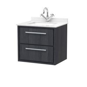 600mm Wall Hung 2-Drawer Vanity with Marble Worktop Basin - Hudson Reed LIL2224WS1 Grey, Grey colour ,image 1