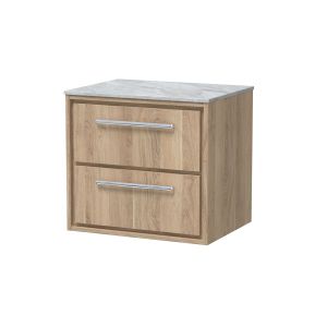 600mm Wall Hung 2-Drawer Vanity with Marble Worktop - Hudson Reed LIL3024GMT Oak, Oak colour ,image 1