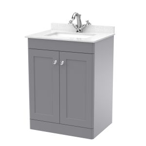 600mm Floor Standing 2 Door Vanity & Marble Top 1TH - Nuie CLC225WS1 Grey, Grey colour ,image 1