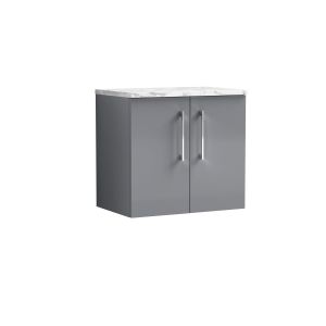 600mm Wall Hung 2-Door Vanity & Laminate Worktop - Nuie ARN2223LCM Grey, Grey colour ,image 1
