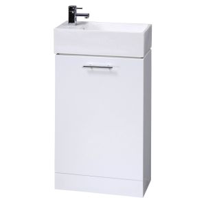 White Compact Cabinet & Basin - Nuie VTY058 Gloss White, White colour ,image 1
